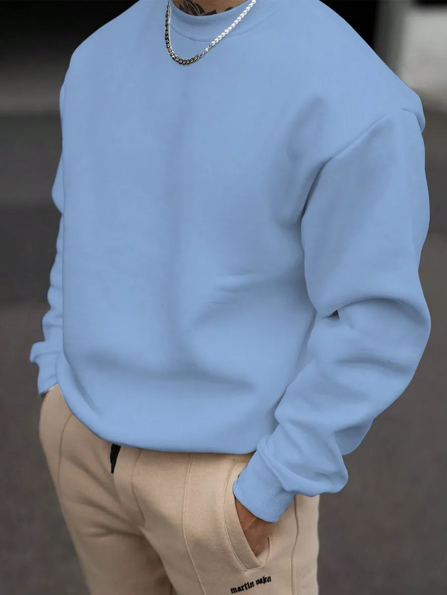 Men's Solid Drop Shoulder Long Sleeve Sweatshirt for Fall Casual Wear