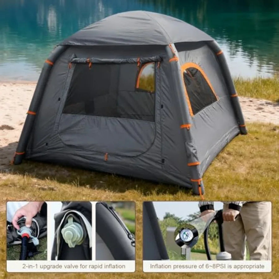 Inflatable Tents for Camping 2/4 Person Easy Setup Blow Up Tents for 4 Seasons Waterproof Air Glamping Tents for Camping Adult