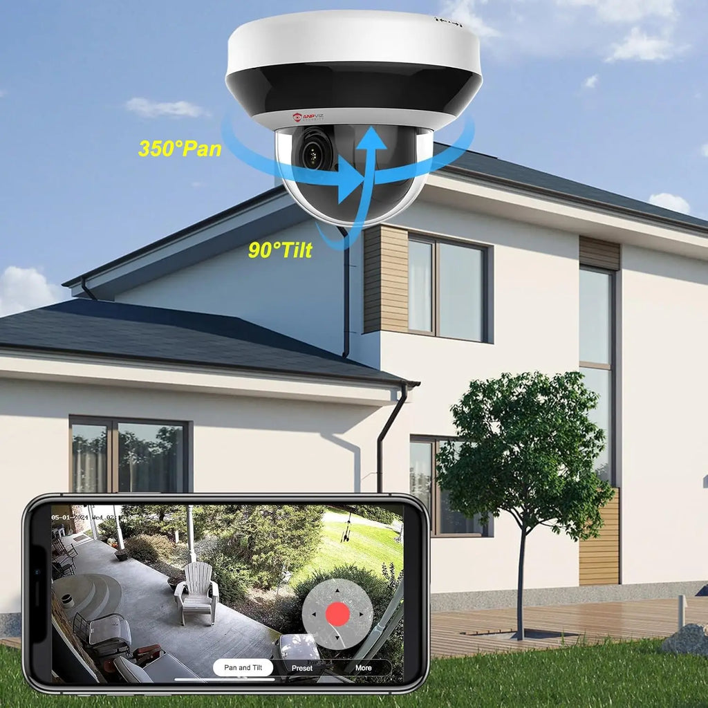 4MP PoE PTZ Security Camera with 4X Optical Zoom, AI Human/Vehicle Detection, Night Vision, Two-Way Audio