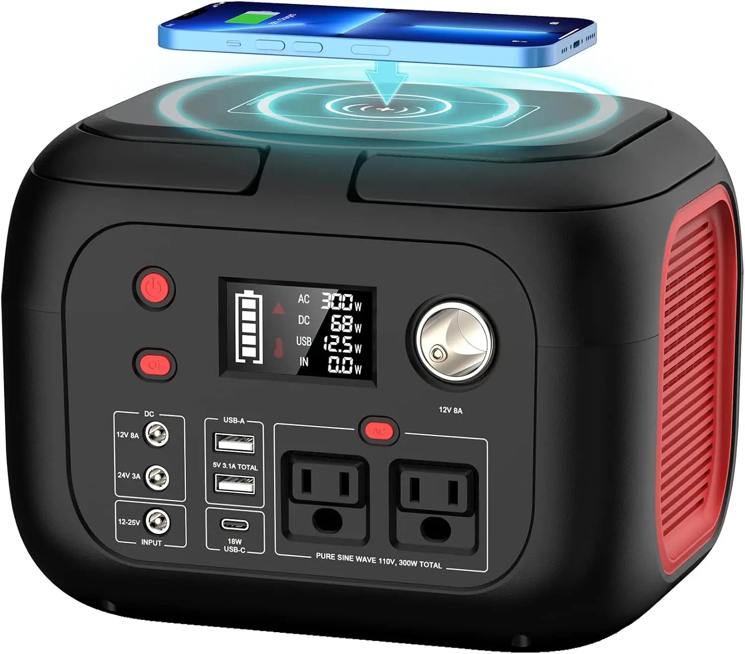 300W Portable Power Station, 228Wh Solar Generator with Pure Sine Wave AC Outlet for Outdoor Camping RV Emergency Home Use
