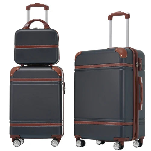 Lightweight Brown Hardshell 3PCS Luggage Set with Cosmetic Bag TSA Approved Lock Spinner Wheels 20"+24" for Trip