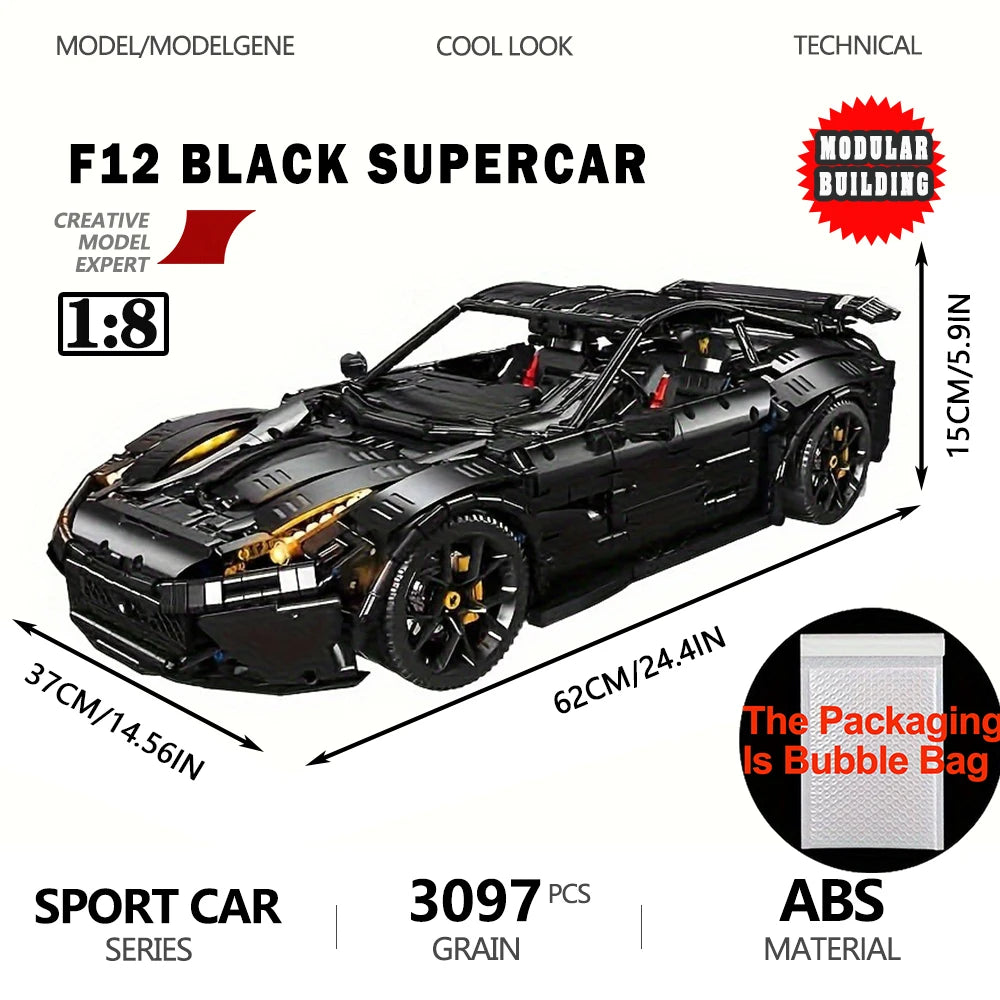 Super Racing Car F12 Model Building Blocks Classic Cars Black Knight 1:8 Size Assembly Set Bricks Technical Kid Toys For Gifts