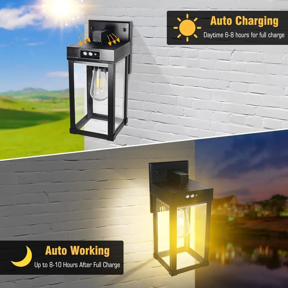 Wall Lights Outdoor, Sconce Lantern with 3 Lighting Modes & Motion Sensor, Porch Light Fixture Outside Waterproof with Clear Pan