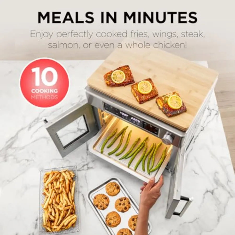 Dual Zone Air Fryer French Door Oven 32 Qt 10-in-1 Multifunction Convection Toaster Combo 1800W Stainless Steel Temperature Con