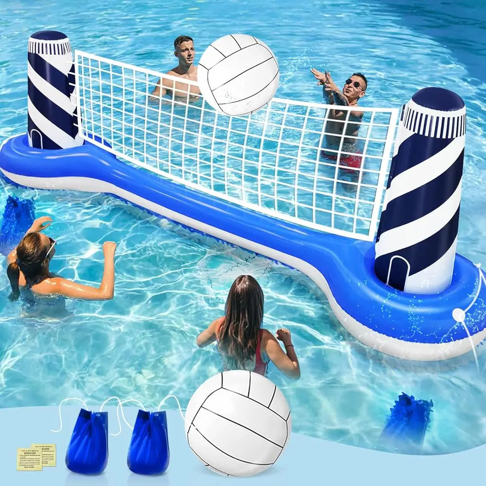 Inflatable Pool Games Volleyball Net Pool Float Set with 19\ Beach Ball, Lighthouse Design – Floating Swimming Water Sports T