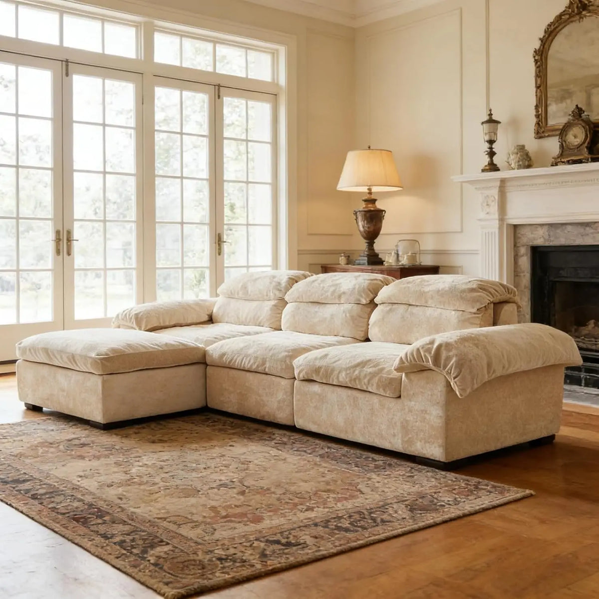 Modular Sectional Sofa, 115" L-Shaped Cloud Couch with Deep Seat, Fluffy Upholstered Sofa with Chaise & Ottoman,, Customized