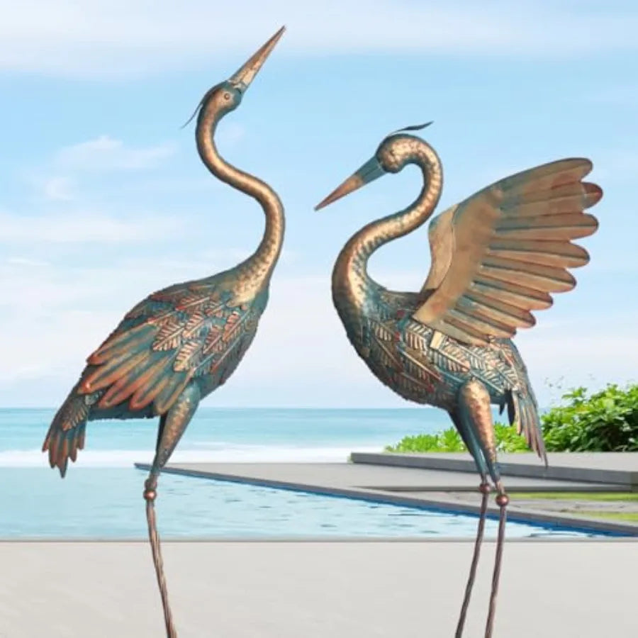 33-37 Inch Metal Crane Garden Statue Decor Bird Heron Garden Sculpture Statues Outdoor Decoration for Yard Pond Lawn Backyard P
