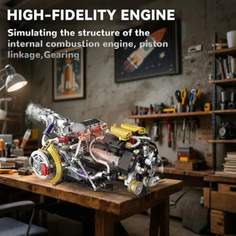 V8 Engine Model Kit Building Set That Runs Technic with APP Control Motor and Light Spray Collectible Mechanical Engineering fo
