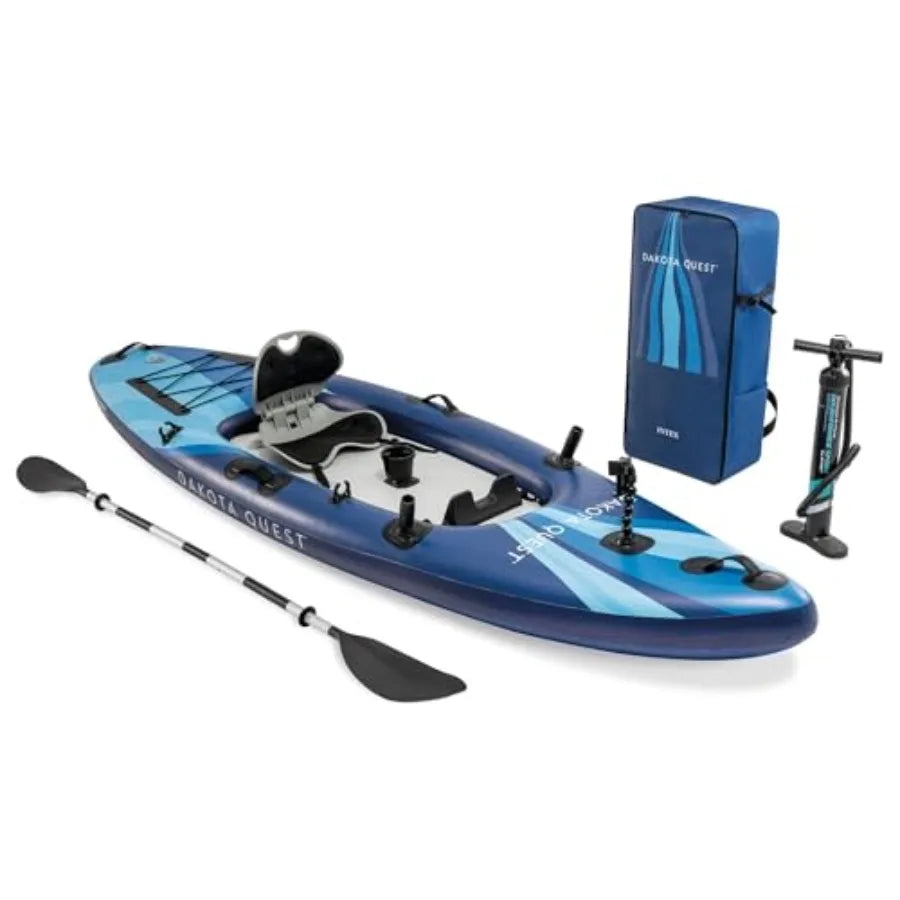 Sit-On-Top Inflatable Kayak Dakota Quest 68245EP Outdoor Recreational Fishing Kayak with Durable PVC Material in Blue for Easy
