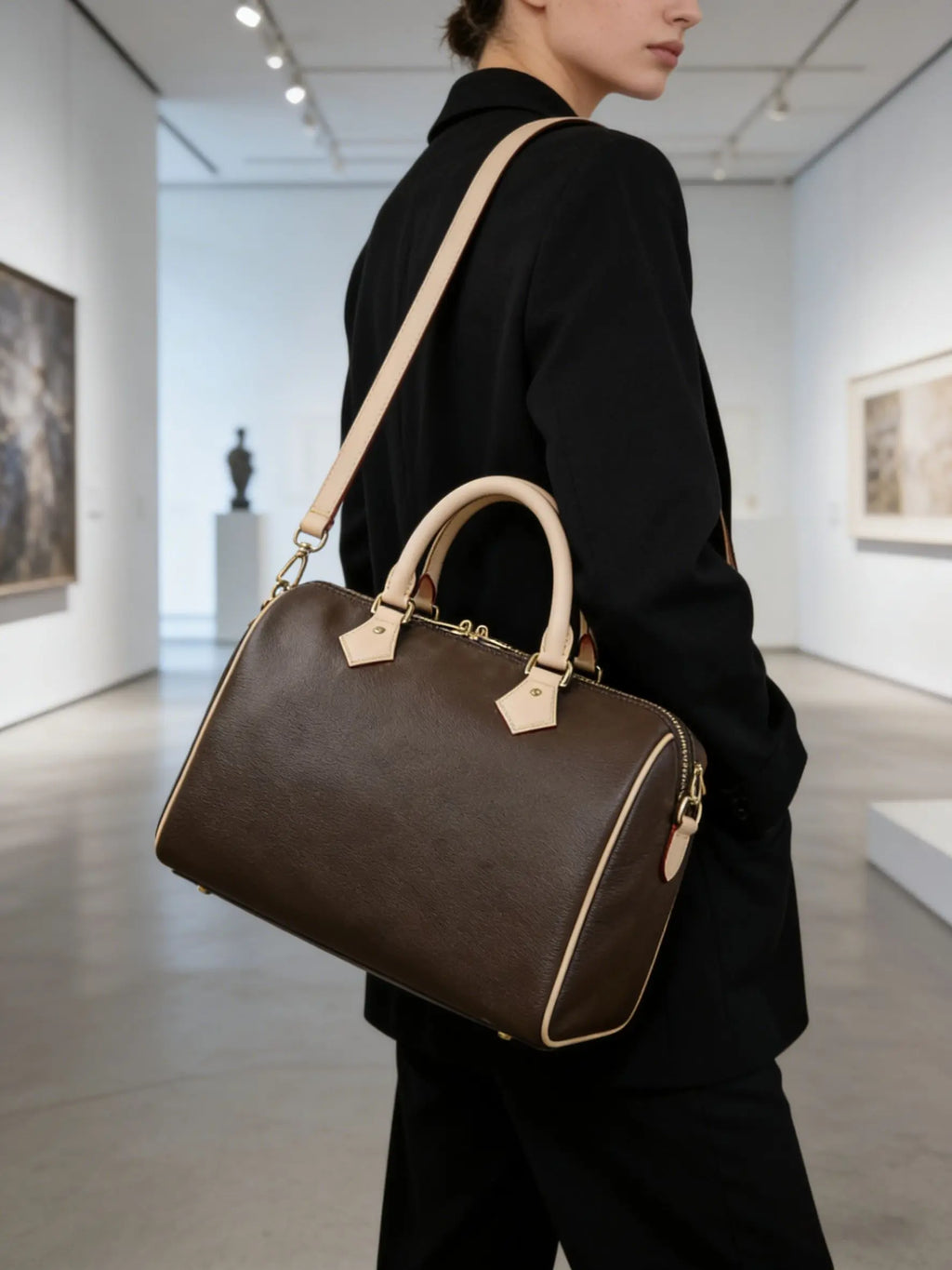 Vintage Brown Boston Bag Women’s Lightweight Crossbody Bag Luxury Designer Handbag Shoulder Bag