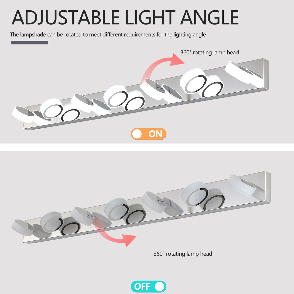 7-light Modern silver LED dressing area lighting fixture with acrylic lampshade - energy-saving bathroom wall light with adjusta