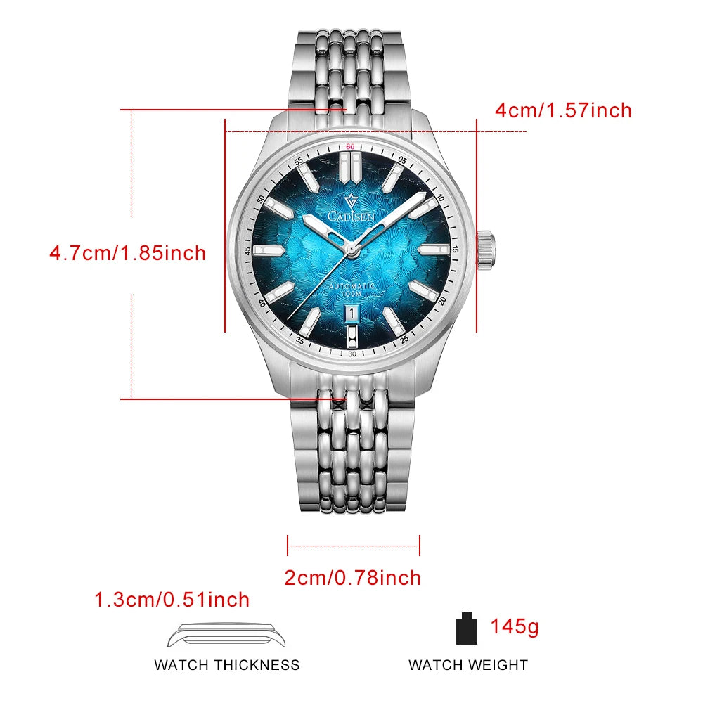 CADISEN NEW Automatic Mechanical Watch Man Silver Business Casual 10ATM Waterproof Japan MIYOTA 8215 Movement Men's Watches