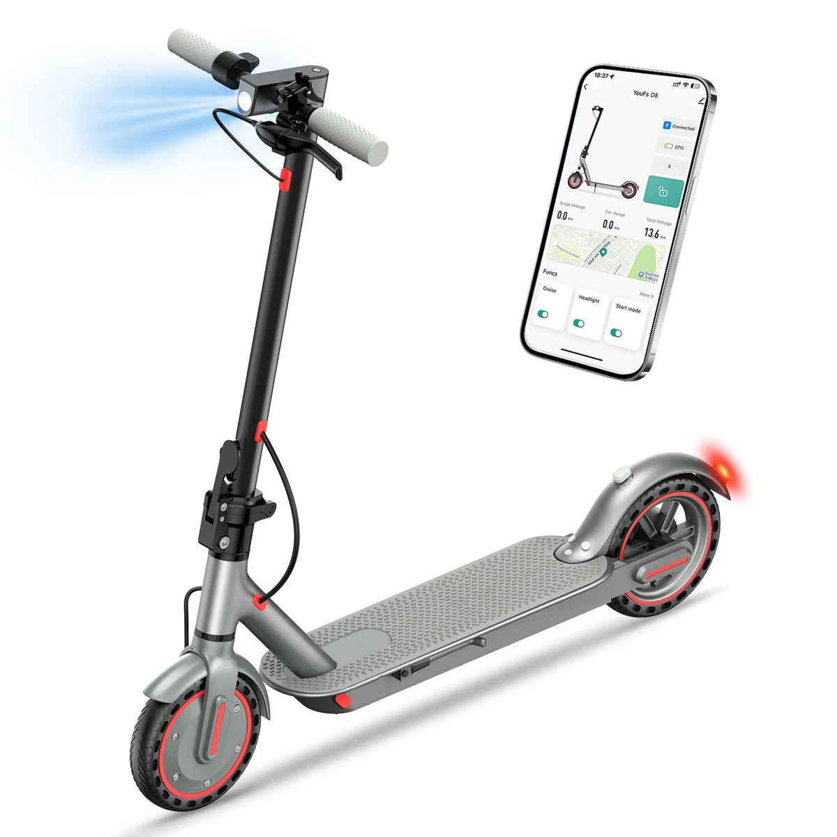 350W Motor Folding Electric Scooter For Adults 8.5'' Solid Tire 36V 7.8AH Battery Rang 15Miles Long Range APP Control