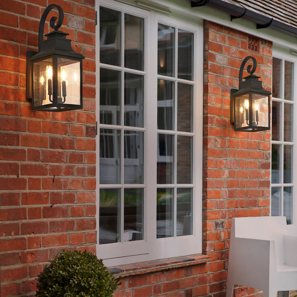 23"(H)1-Pack Outdoor Wall Lantern–Vintage Black Sconce (Clear Seeded Glass,Bulb Not Included)