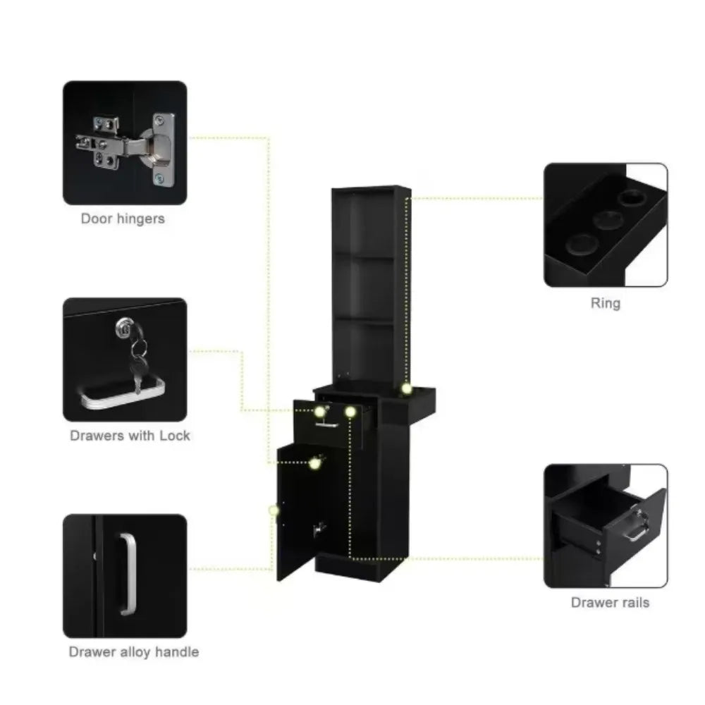 Locking Wall Mount Barber Salon Station, Hair Salon Storage Cabinet Beauty Salon Stations