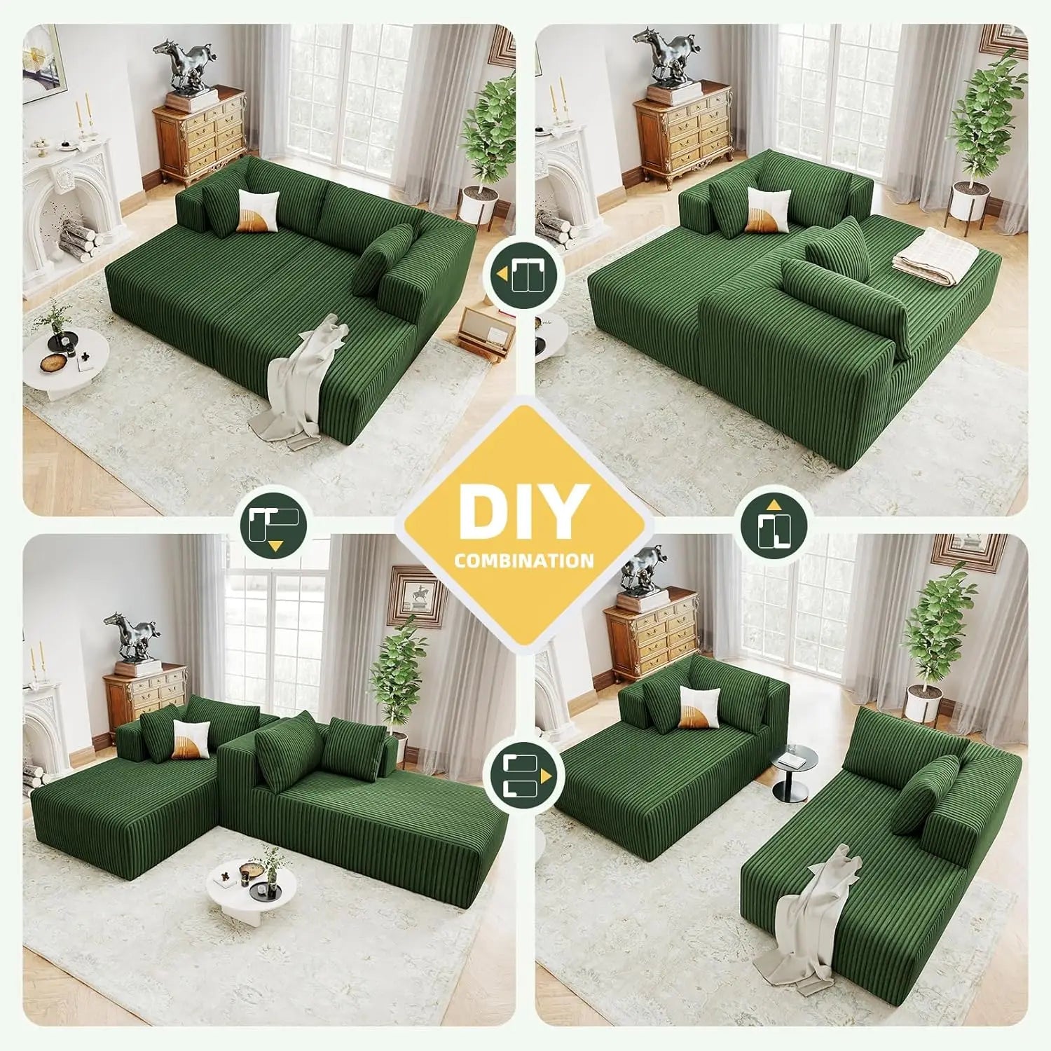 80.3" Oversized Double Lounge Chaise, Boneless Lounge Sofa Bed with 4 Pillows, Cloud Loveseat Sleeper Couch for, Customized