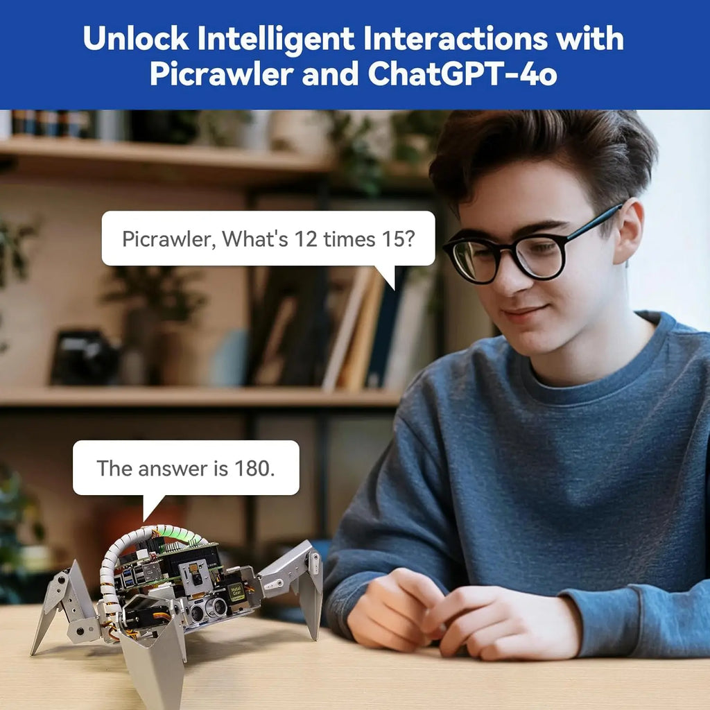AI Robot Kit for Raspberry Pi with Voice Control, Video Recognition, App & FPV Camera, Python/Scratch Coding (RPi Not Included)