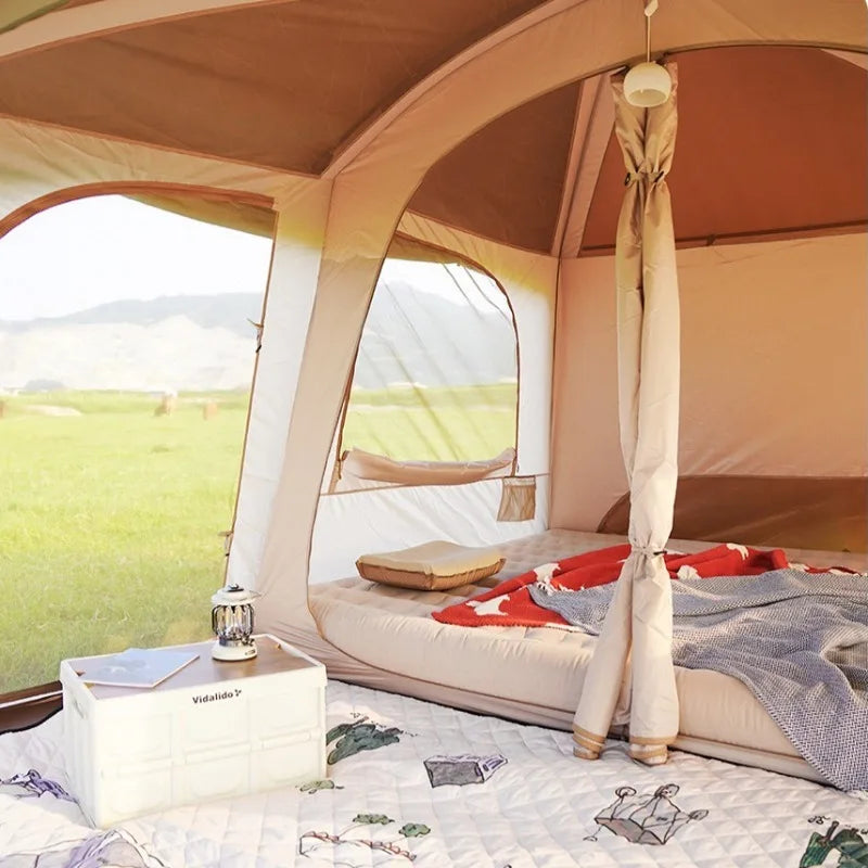Portable Folding Outdoor Tent Two-bedroom Beach Waterproof Sunshade Luxury Double-layer Tent Family Camping Nature Hike Tents