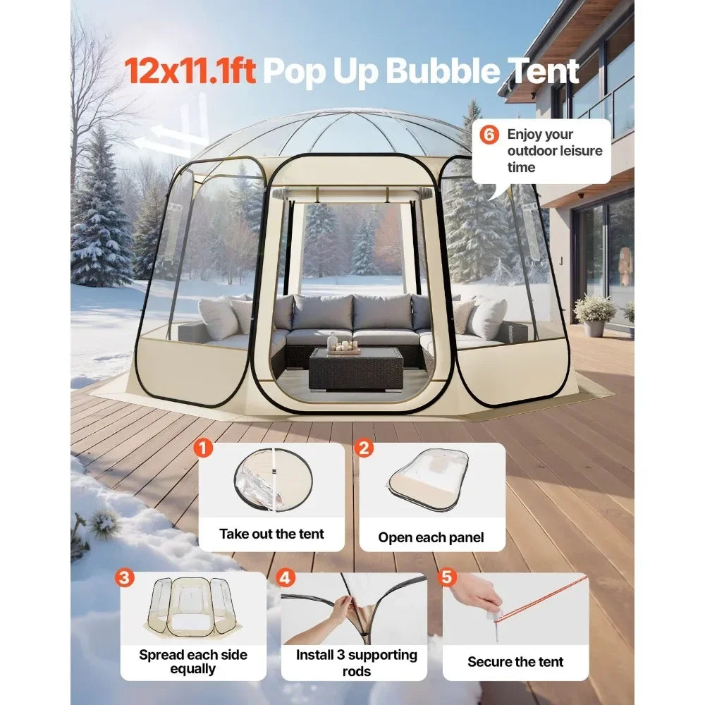 Clear Bubble Tent 12'x11.1' WeatherProof 10-12 Person Instant Tent
