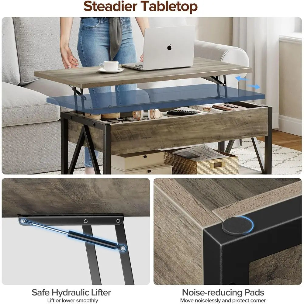 Grey Storage Coffee Table with Lift Top and Large Hidden Compartment for Living Room