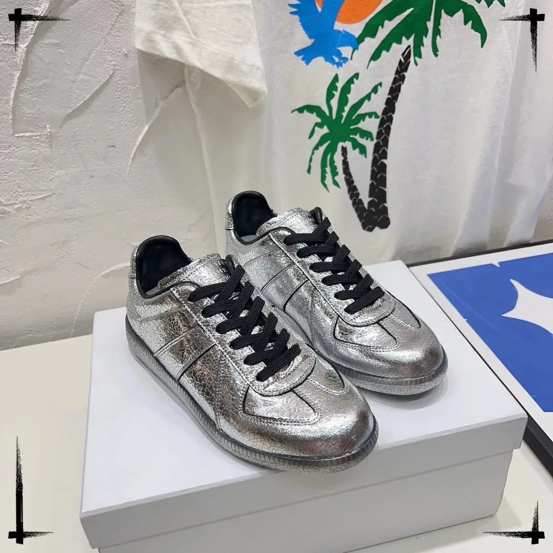New Cowhide Retro German Training Shoes Men Women White Sneakers Genuine Leather Soft Couple Breathable Durable Athletic Fashion