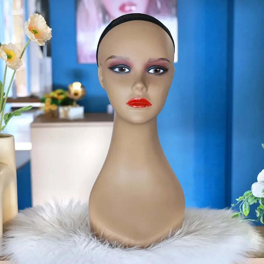 4-Pack Professional Mannequin Head Models - Beige with Red Lips Sturdy Base for Wig Salon Photography Cosmetology School - Dura