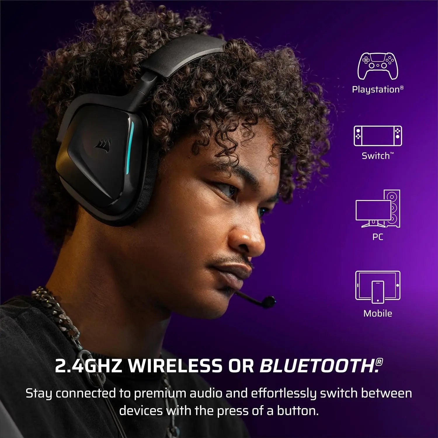 Wireless Gaming Headset with Bluetooth for PC, PS5, PS4, Switch, Mobile – Dolby Atmos, 70 Hr Battery, Dual Wireless