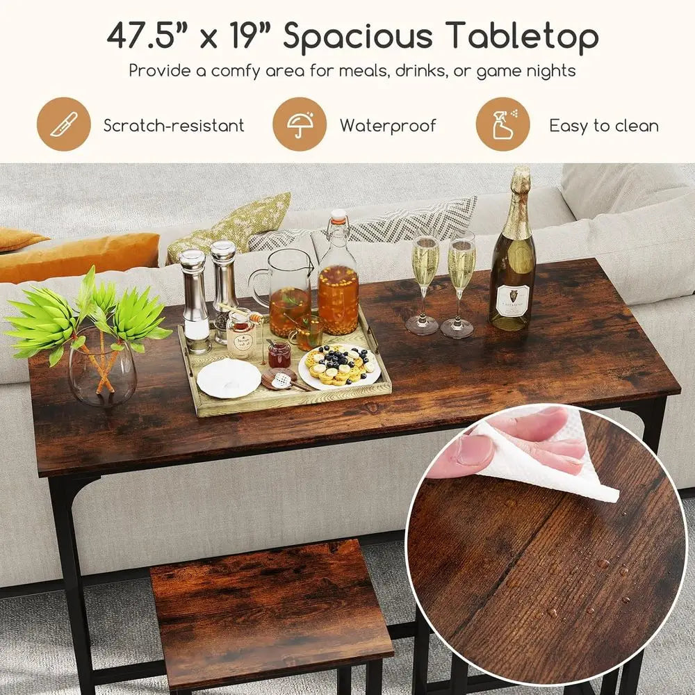 Industrial 47.5 Counter-Height Dining Set with 2 Bar Stools for Kitchen or Breakfast Nook
