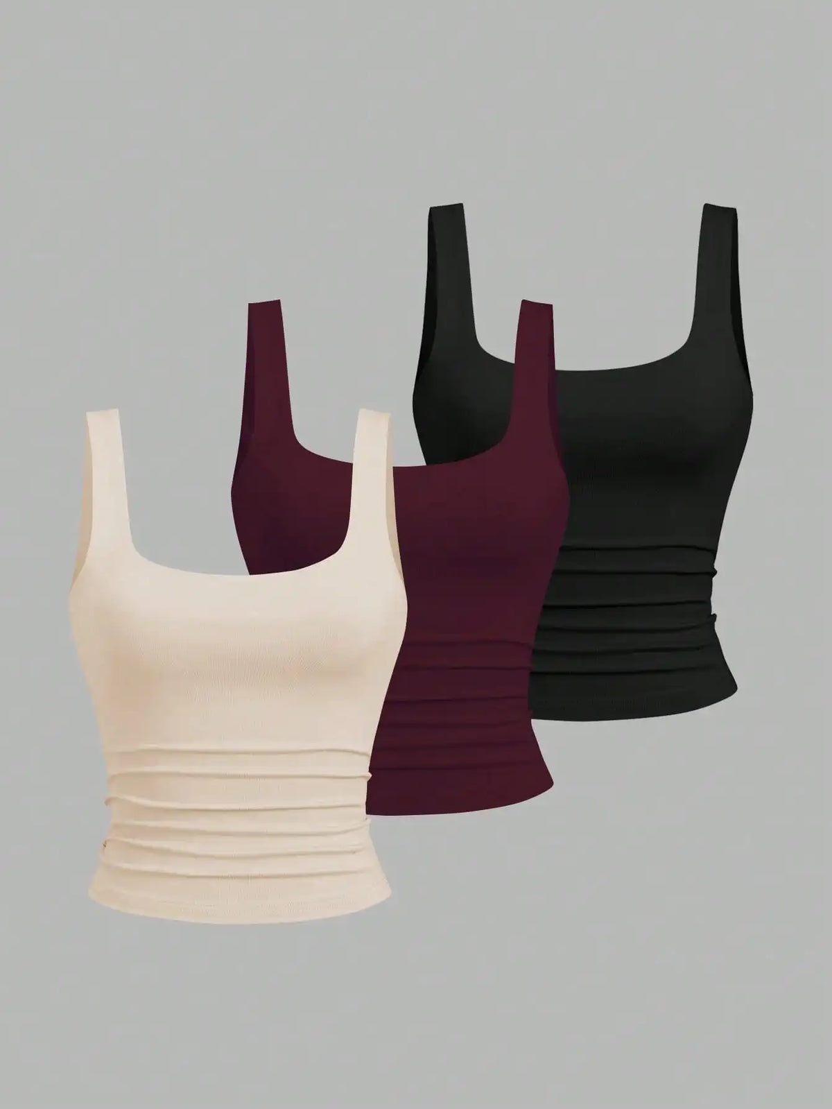 Women's Ruched Square Neck Tank Top Set, Casual Summer Floral & Solid Colors