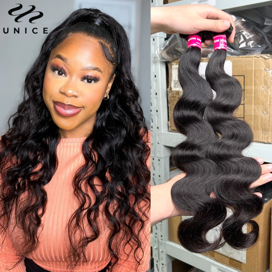 UNice Body Wave Bundles Natural Color 100% Human Hair Bundles Sew-in Quick Weaves Virgin Hair 1/3/4 Bundles Deal