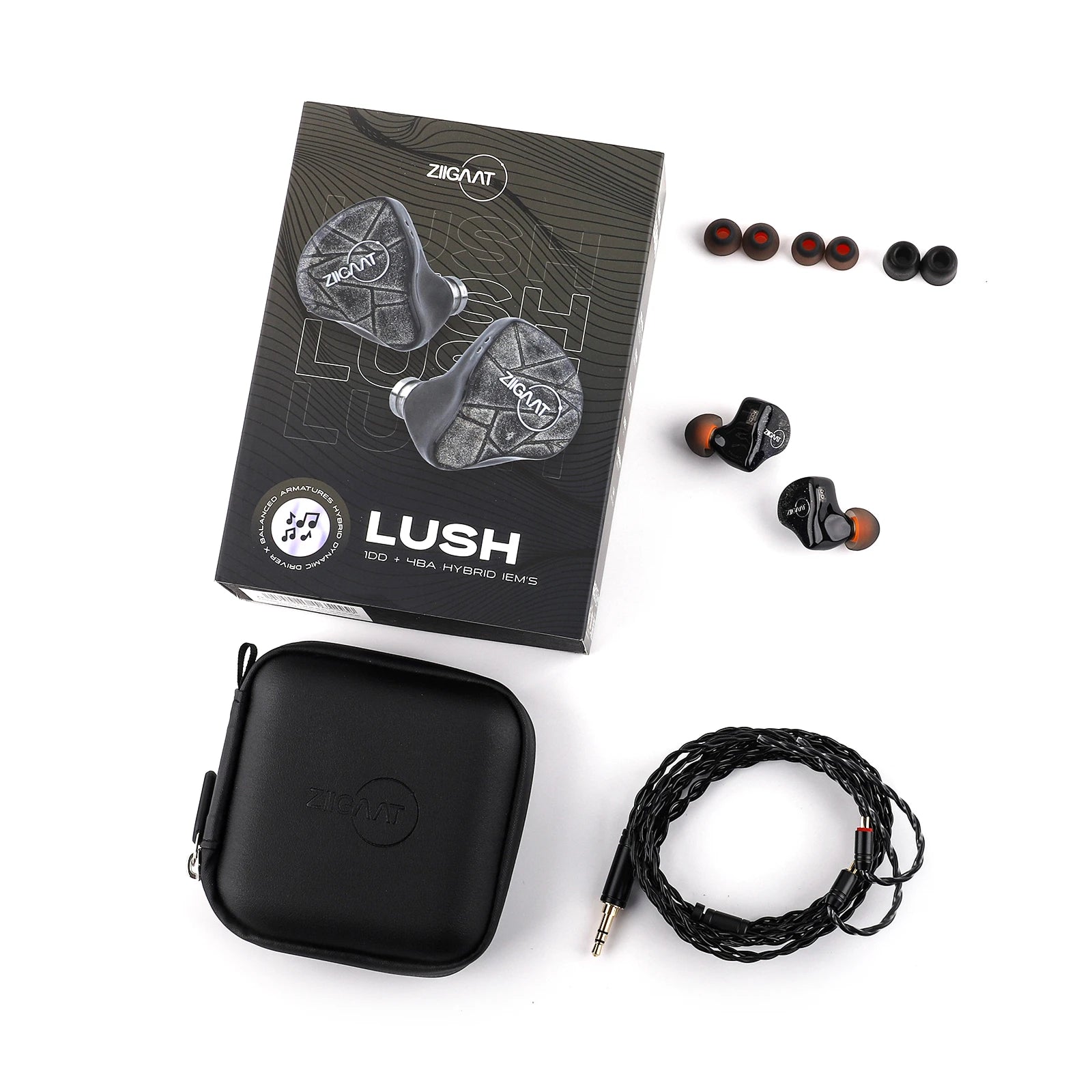 ZiiGaat Lush Studio 1DD+4BA Hybrid IEM Hifi Earphone Wired Earbuds with Neutral Tonal Balance and Hand Assembled Quality