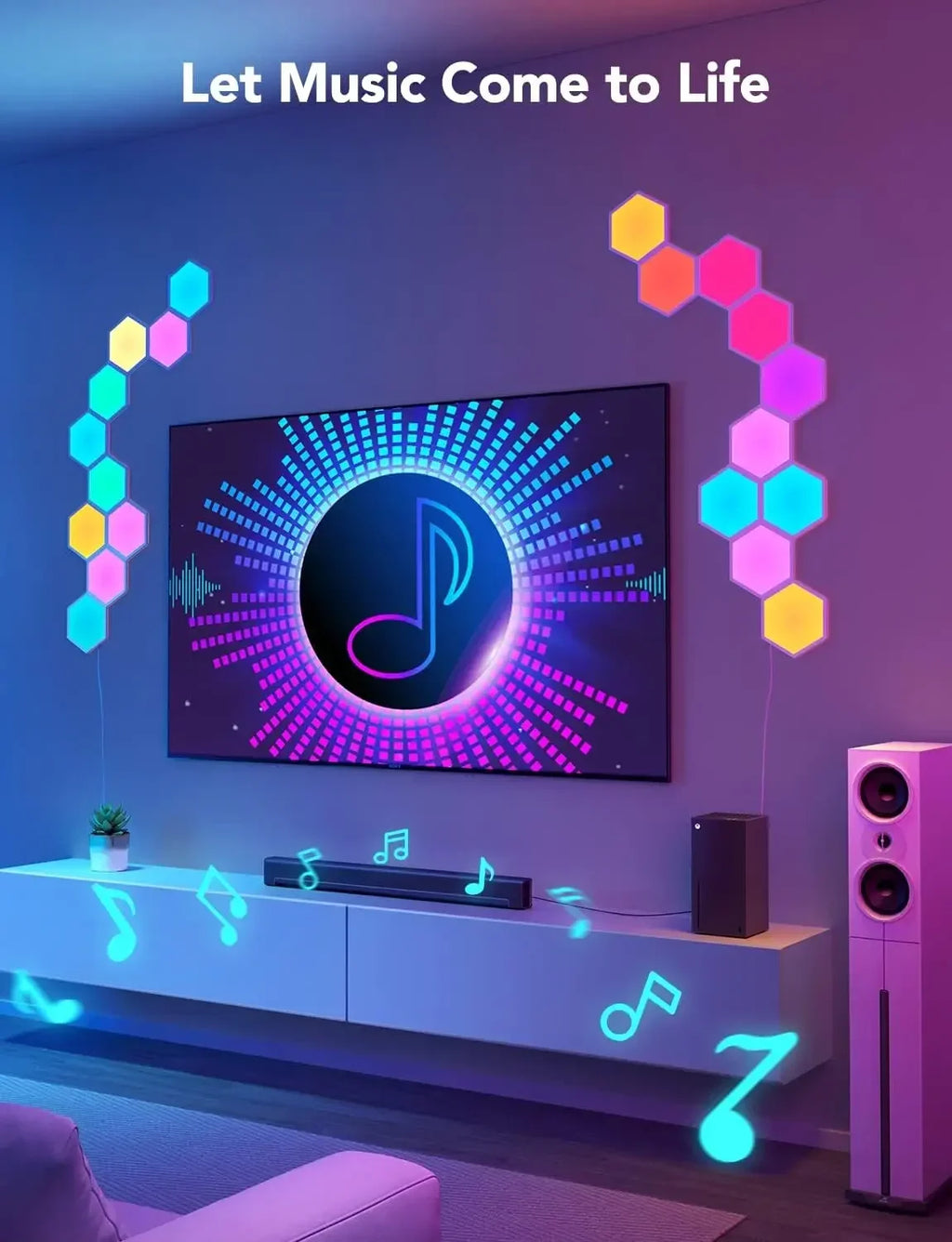 Glide Hexa Light Panels, RGBIC Hexagon LED Wall Lights, Wi-Fi Smart Home Creative Wall Lights with Music Sync, Works with Alexa