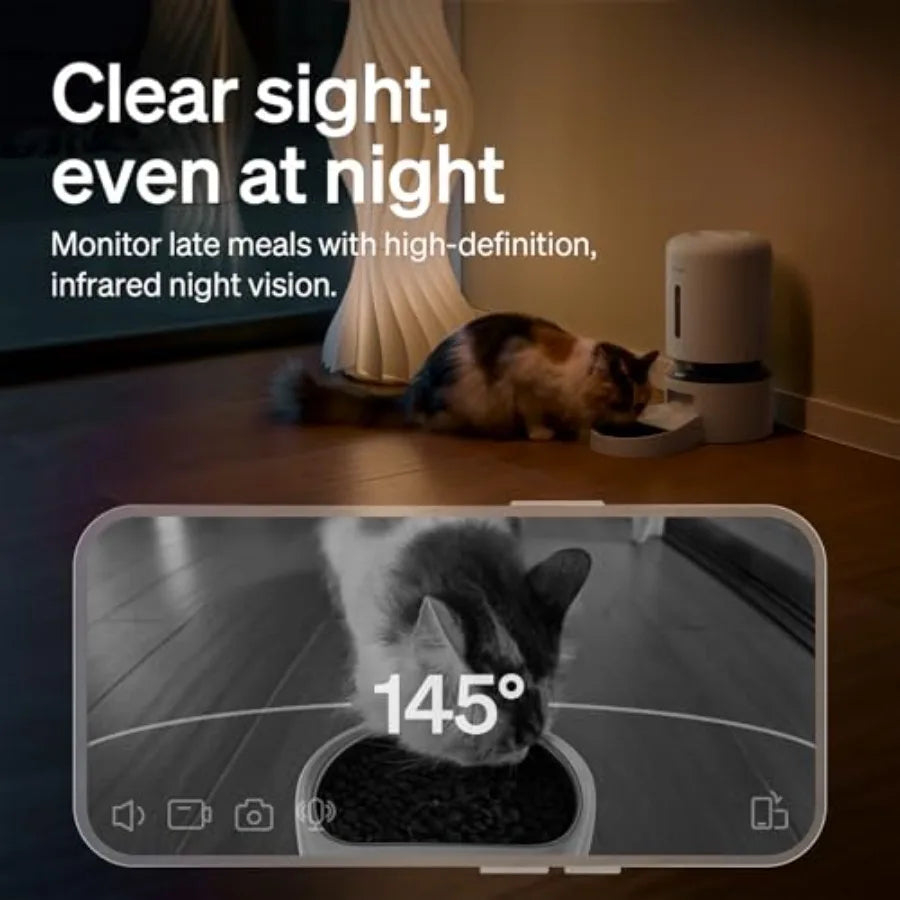 Automatic Cat Feeder with 1080P HD Camera and Night Vision 5G WiFi Pet Feeder with 2-Way Audio Low Food Blockage Sensor Motion