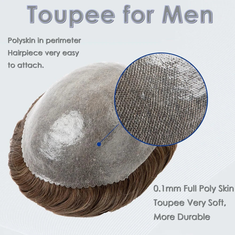 【TIMIA】Men's Wigs Human Hair PU Material Skin System #1B65 for Christmas and Halloween Natural Wave 130% 8''x10'' 0.1 Toupee