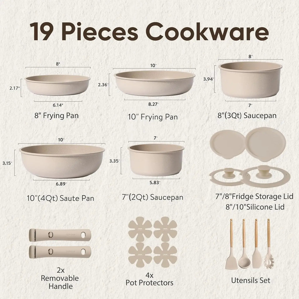 Pots and Pans Set Non Stick, Nonstick Cookware Set Detachable Handle, Induction Kitchen Cooking Sets with Removable
