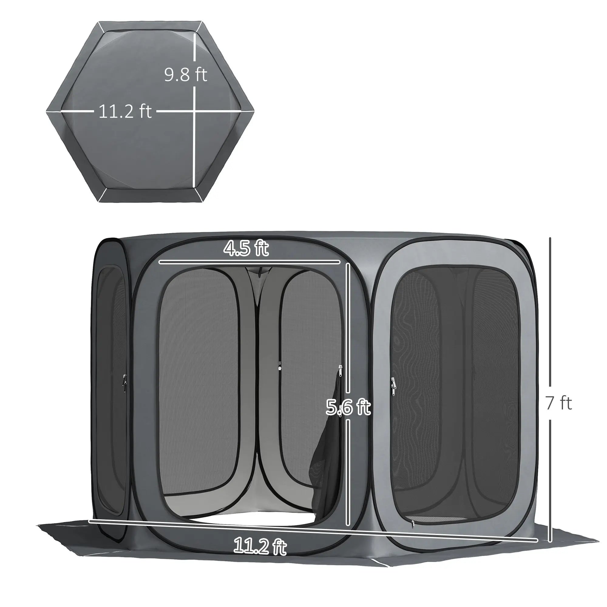 11 x 11ft Pop Up Screen Tent, UPF50+ Portable Camping Gazebo Screen House with Carry Bag, Dark Gray