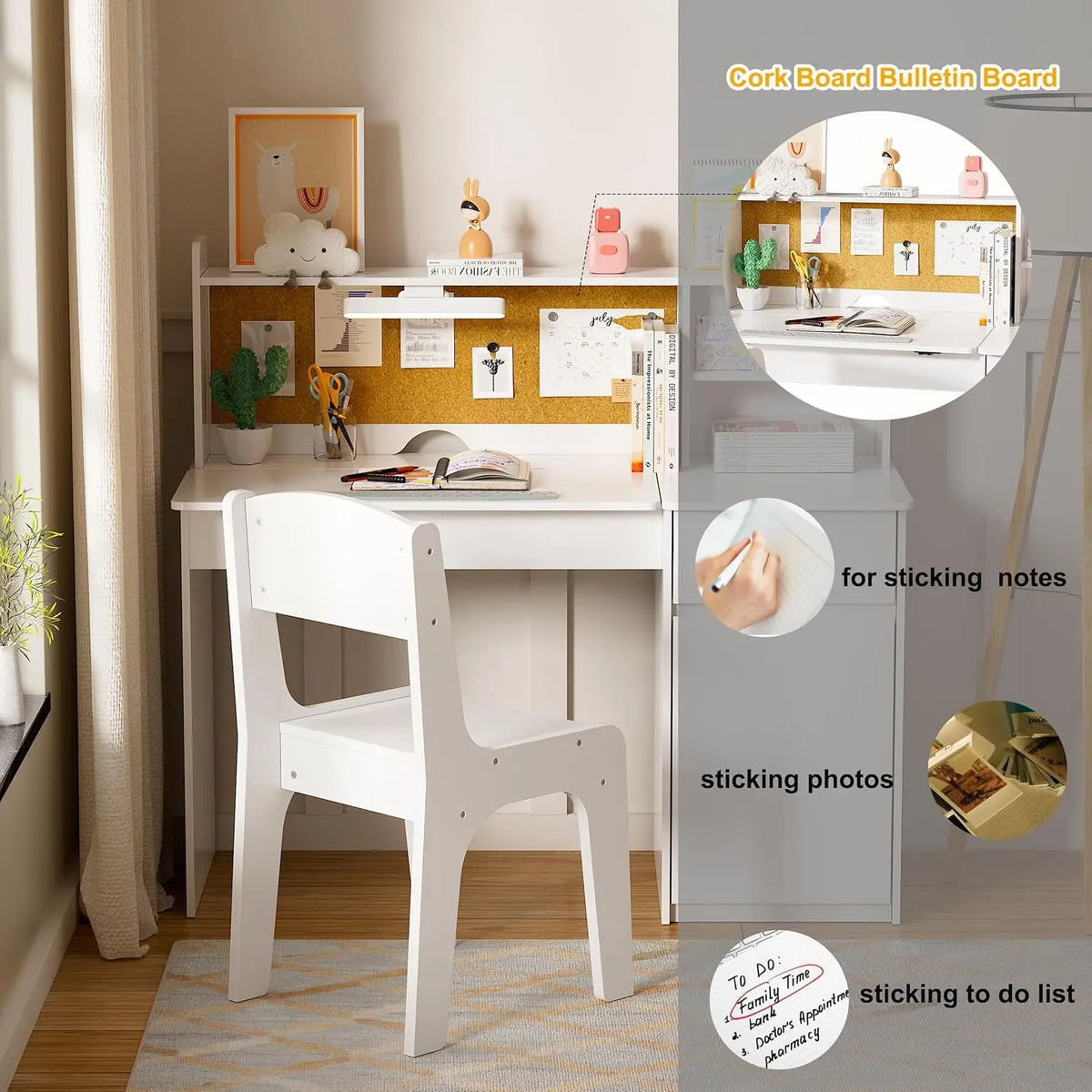 Kids Study Desk Chair Set Children Table Three Color Lights Tiltable Desktop Multi Functional Children Wooden Student Writing De