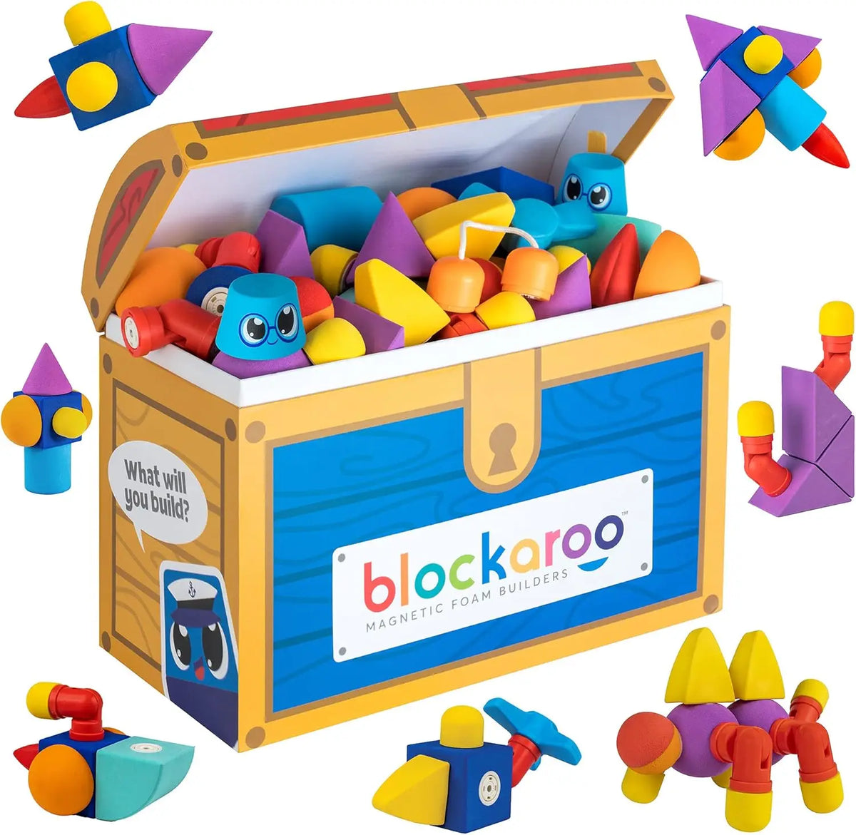 Magnetic Foam Building Blocks Set - 100 Pieces with Storage, Bath & Sensory Toys for Toddlers Ages 3-5
