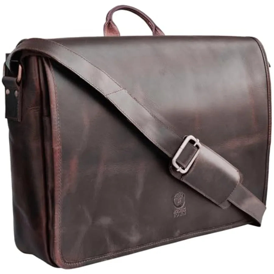 Leather Messenger Bag for Men 14" Leather Laptop Bag Vintage Crossbody Office Satchel Travel Shoulder Bag