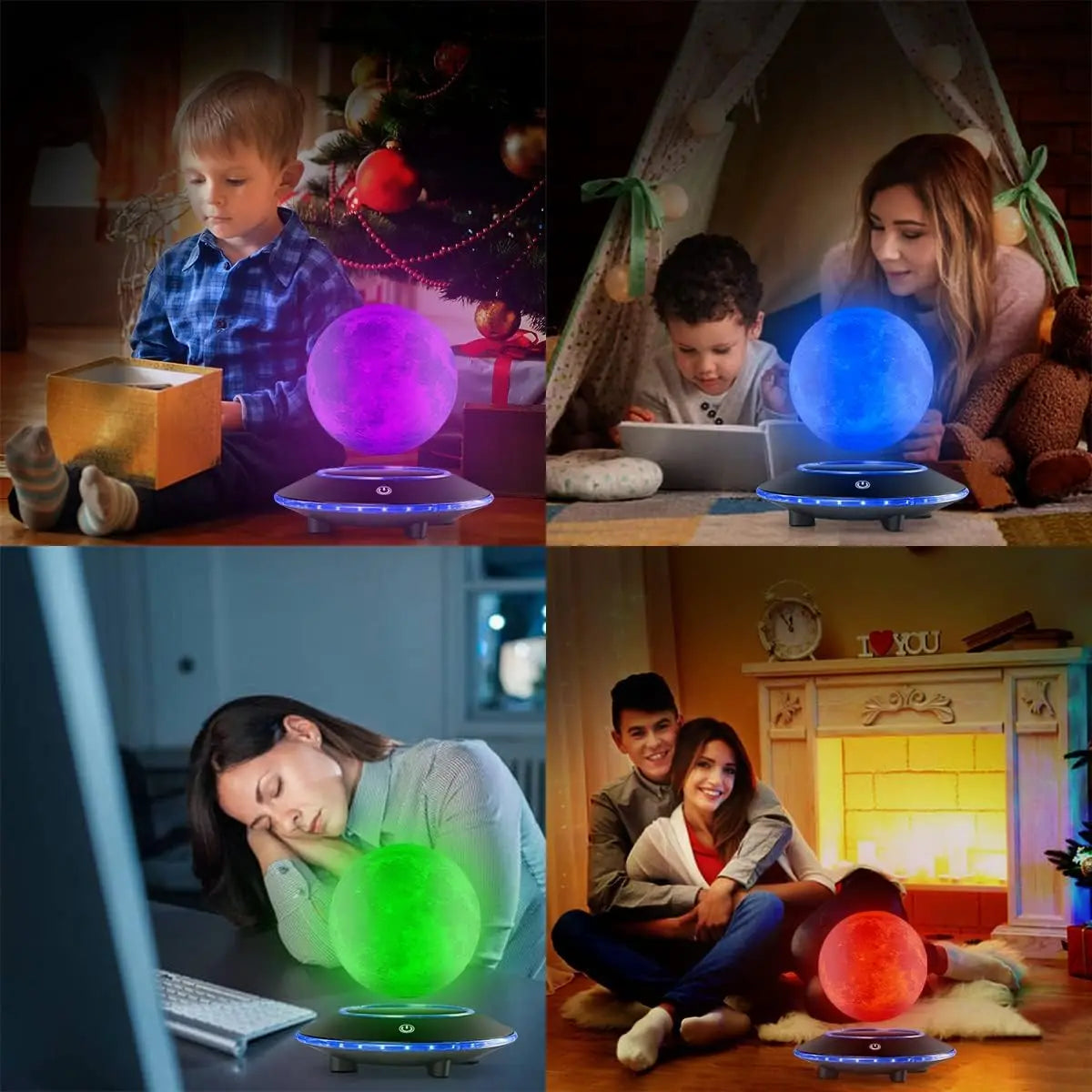 Floating Moon Lamp with 16 Color LED Lights, Spins in Air for Home Office Decor and Unique Gifts