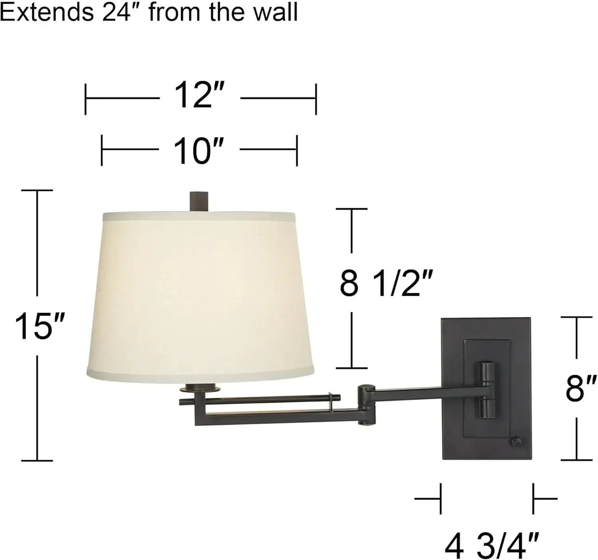 Easley Modern Swing Arm Adjustable Wall Lamp with Cord Matte Bronze Brown Plug-in Light Fixture Dimmable Fabric Drum Shade for B