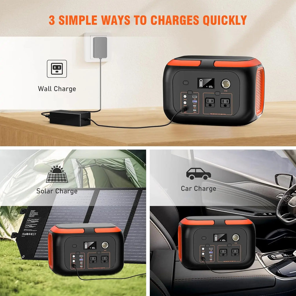 Portable Power Station 600W, 296Wh/80000mAh Backup Lithium Battery Pack Bank, 110V Pure Sine Wave AC Outlet Solar Generator for