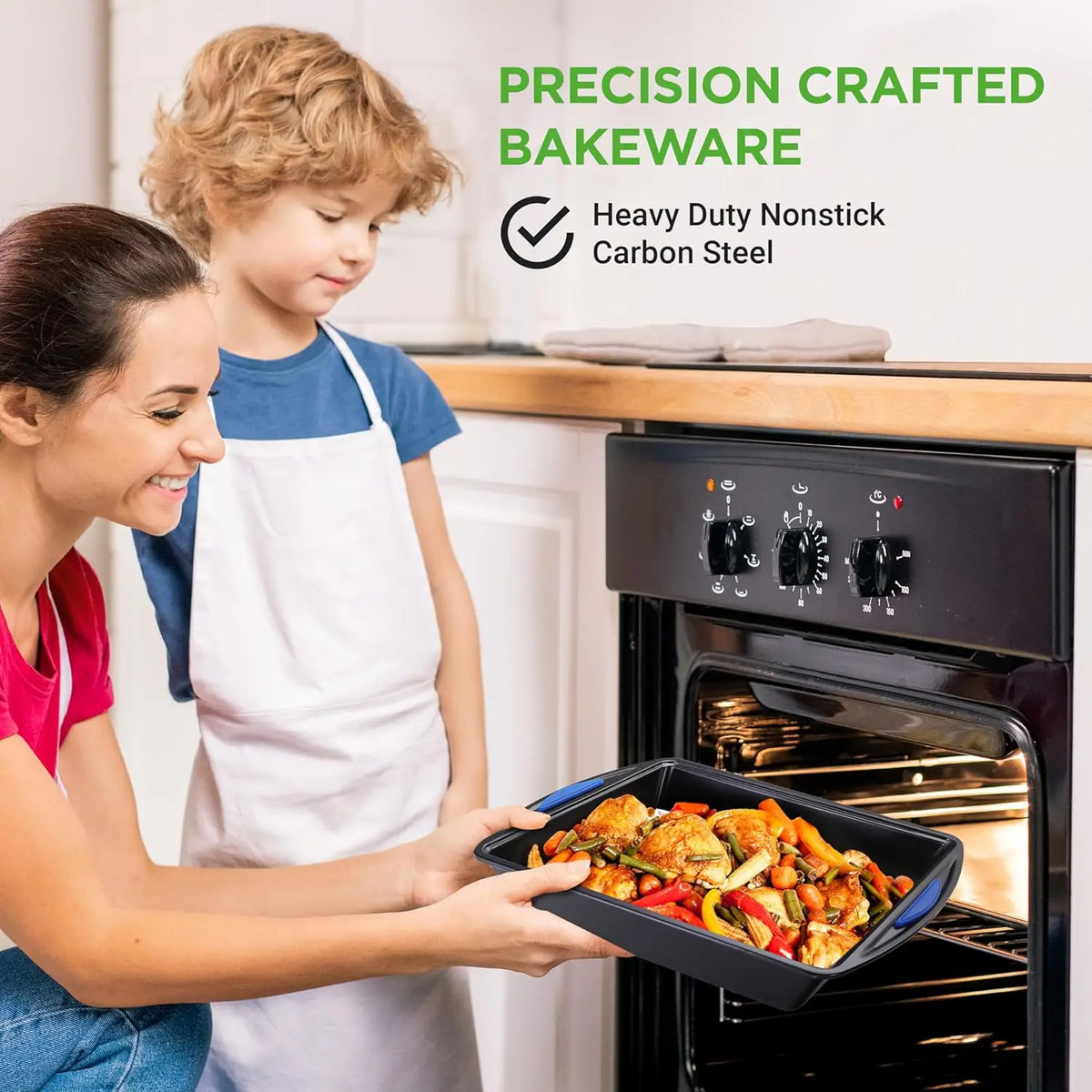 10-Piece Nonstick Bakeware Set - Heavy Duty Carbon Steel Baking Trays w/Silicone Handles - Includes
