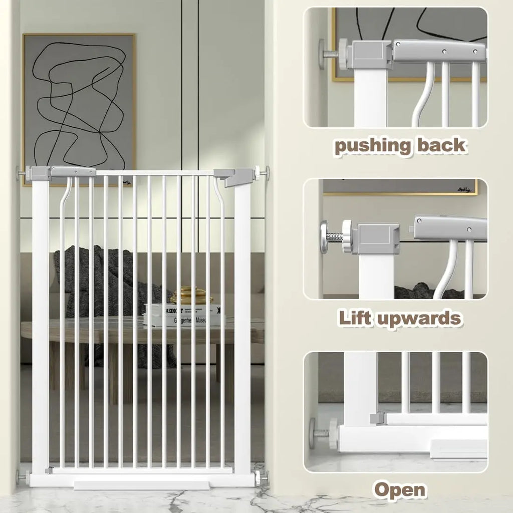 41" Extra Tall Cat Gate for Doorway, Pressure Mounted Metal Pet Baby Safe Fence with Expansion Kit, No Drilling White