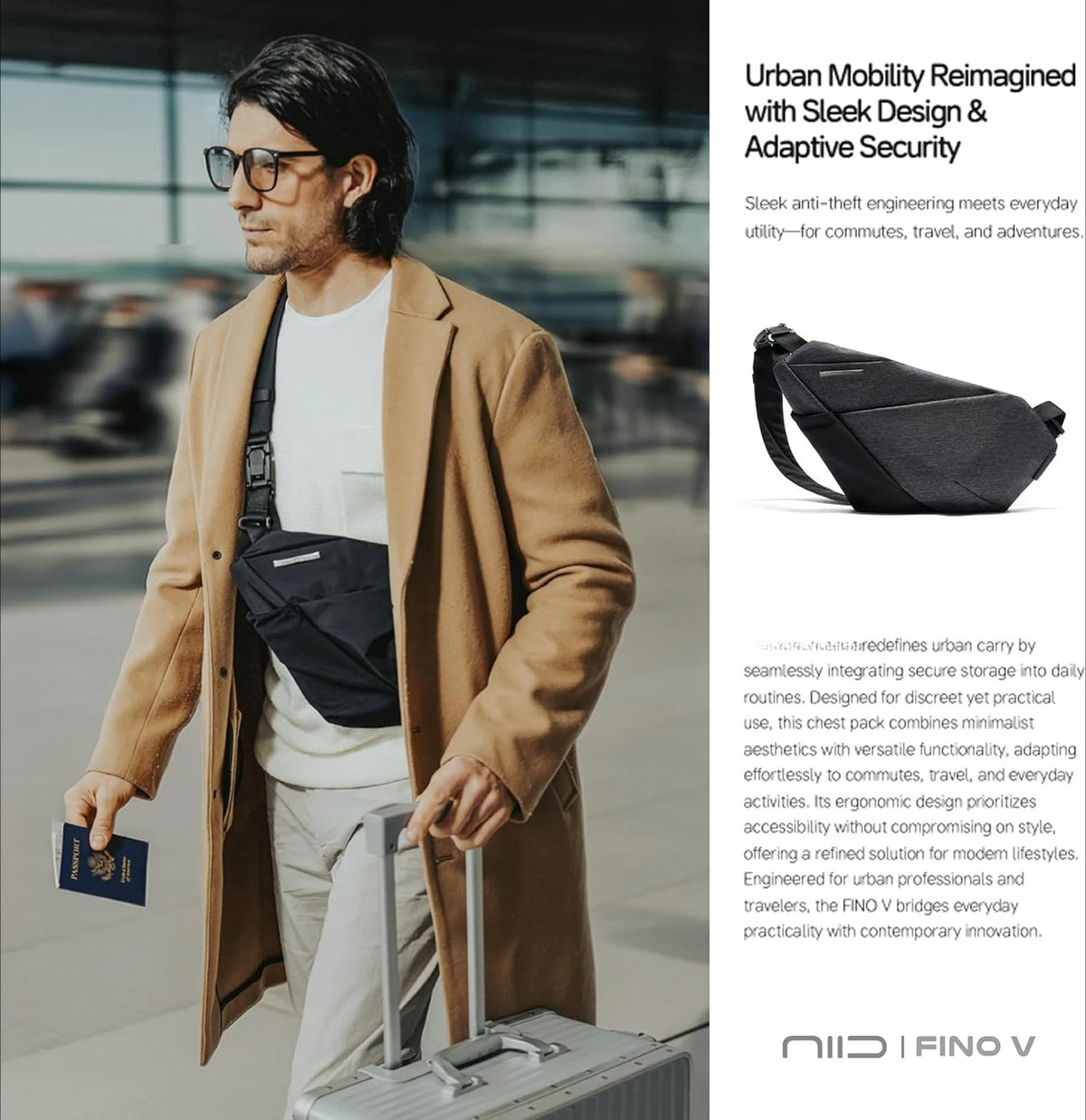NIID FINO V Sling Bag,Anti Theft Bag,Sling Bag for Men,Ultra Slim Chest Pack,Crossbody Sling Bags for SWITCH 2