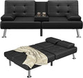 Adjustable Futon Couch Sleeper Sofa Bed with Cup Holders for Living Rooms and Offices, Ideal for Business Spaces and Comfortable