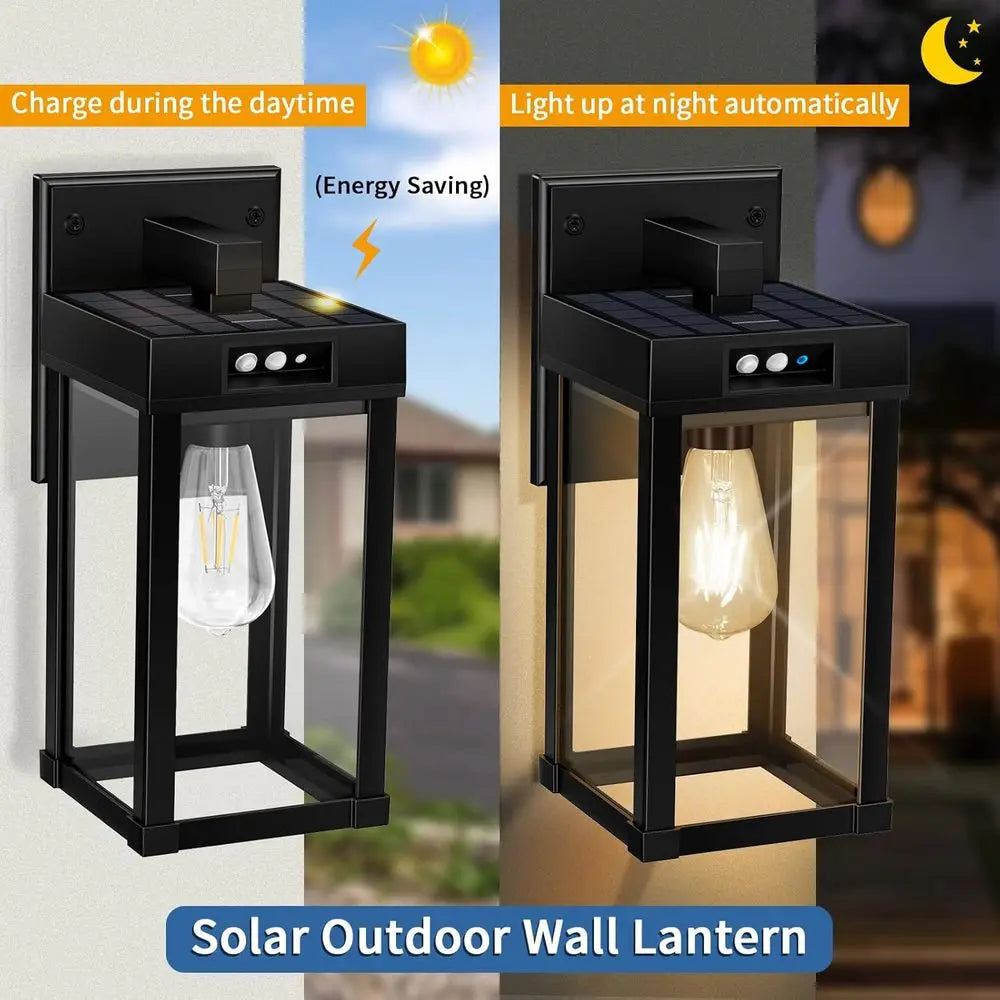 Outdoor Wall Lights with 3 Lighting Modes & Motion Sensor, Porch Light with 2 Bulbs, Waterproof Outdoor Wall Sconce Lantern Fixt
