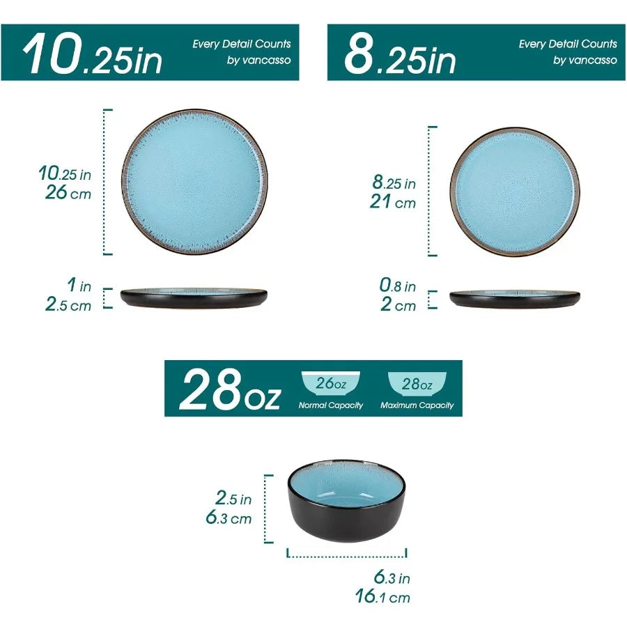 Plates and Bowls Sets 18 Pieces Stoneware Dinnerware Sets for 6 Kitchen Dish Set Mircowave and Dishwasher Safe Dinner Set Ceram