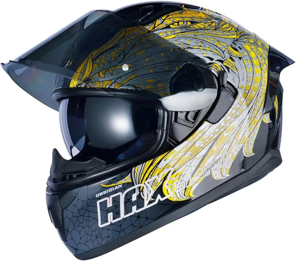 Obsidian Full Face Dual Visor Adult Motorcycle Helmet for Motorbike Street Bike with Pinlock Ready DOT Approved Slayer Gold M