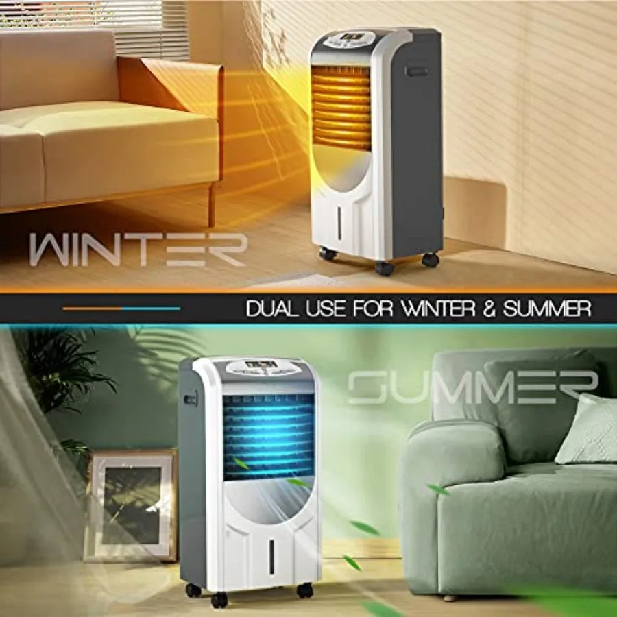 Portable Evaporative Air Cooler and Heater with Ice Crystal Box for Indoor Home Office Dorms Humidifier Fan with Remote Control